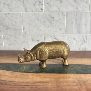 Vintage Mid Century 5” Brass Rhino Figurine Paperweight